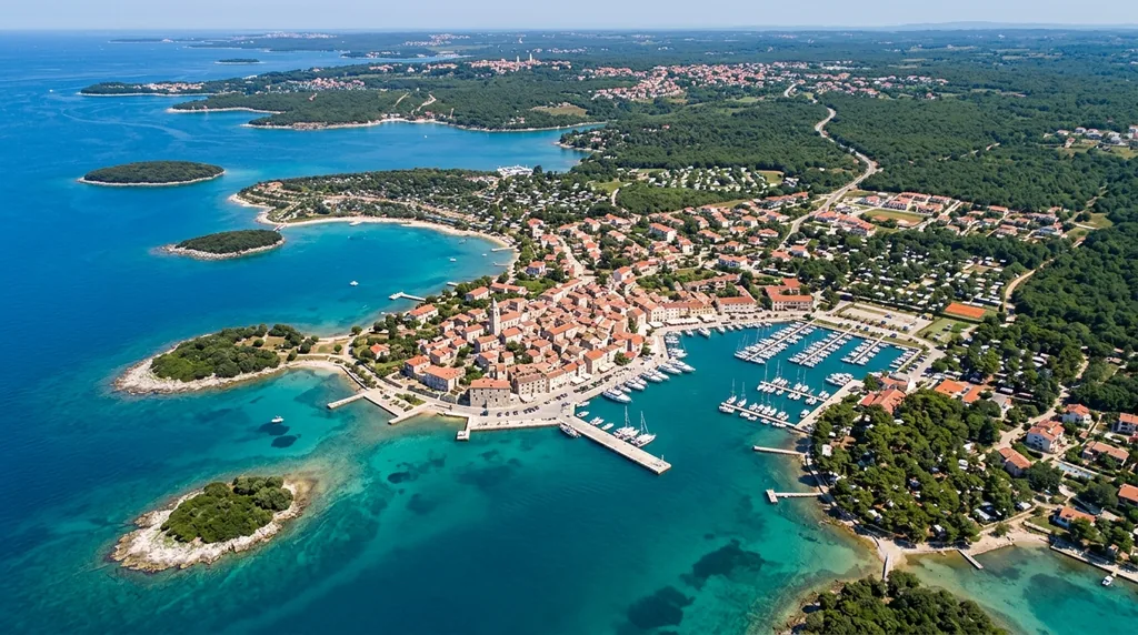 Funtana sa lukom, kamenim kućama i obalom