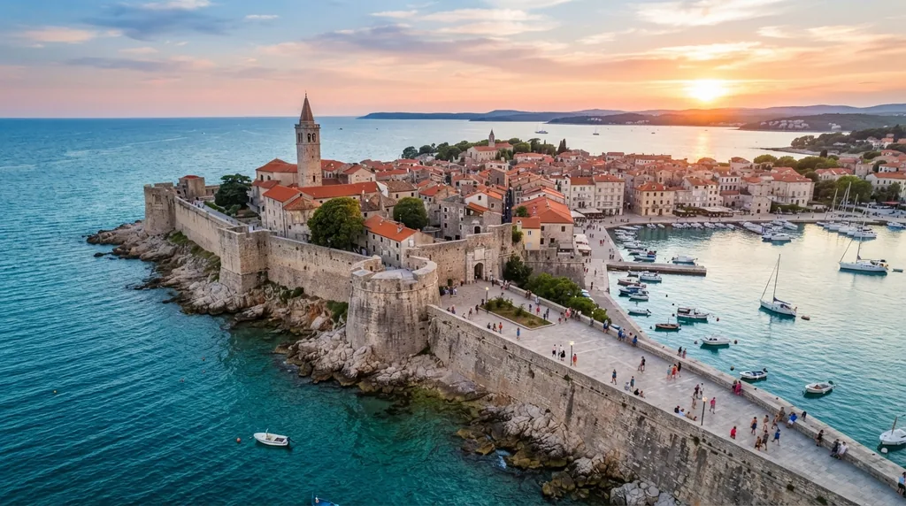 Novigrad — jezgro na poluostrvu sa mletačkim zidinama, u zalazak sunca