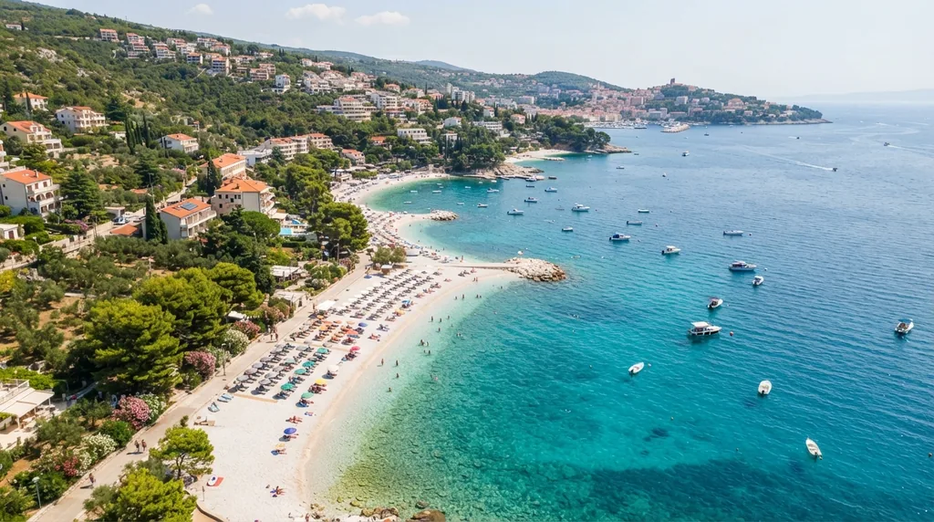 Rabac — uvala sa plažom belog oblutka i bistrom vodom