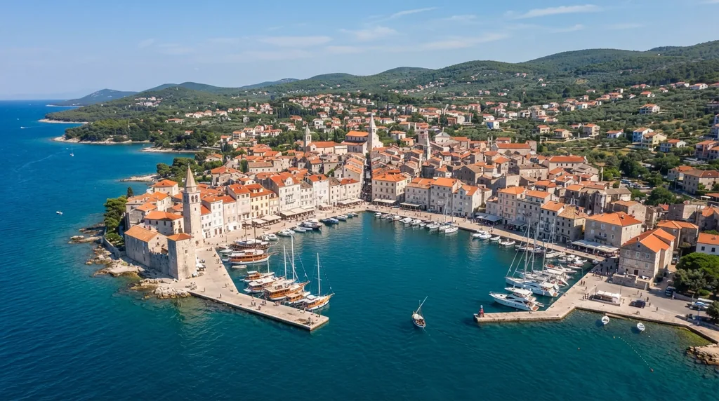 Cres — gradska luka sa marinom, kamenim jezgrom i crkvenim zvonikom