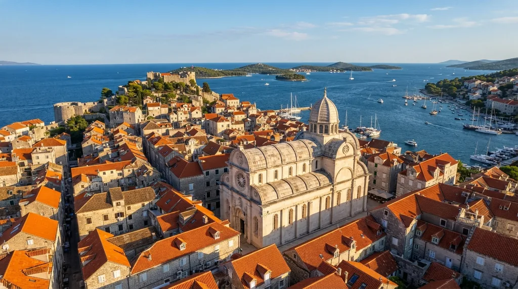 Šibenik — katedrala Svetog Jakova sa kupolom, usred kamenog jezgra