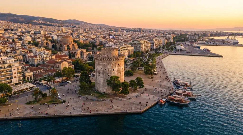 Solun — Bela kula na obali, sa šetalištem i gradom iza nje