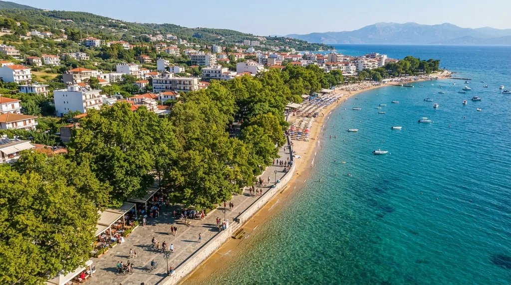 Stavros — šetalište pod platanima uz samo more i plaža uz njega