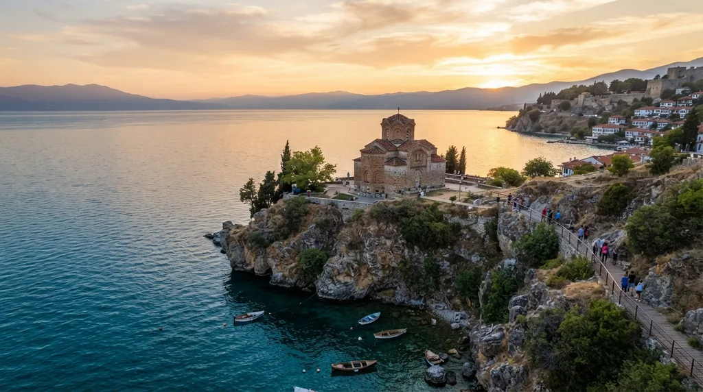 Ohrid — crkva Svetog Jovana u Kaneu na steni iznad jezera