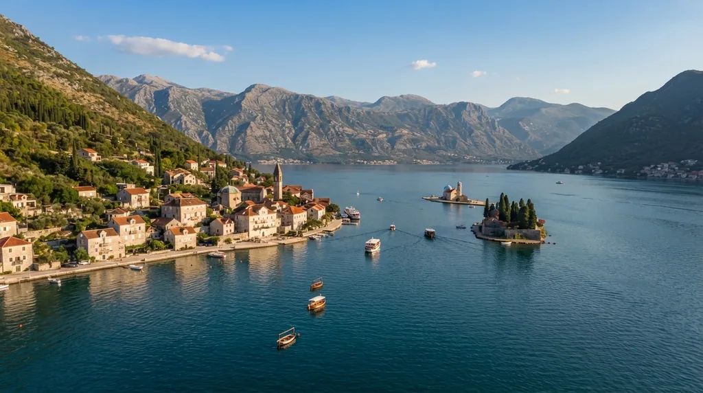 Perast sa ostrvima Gospa od Škrpjela i Sveti Đorđe u zalivu